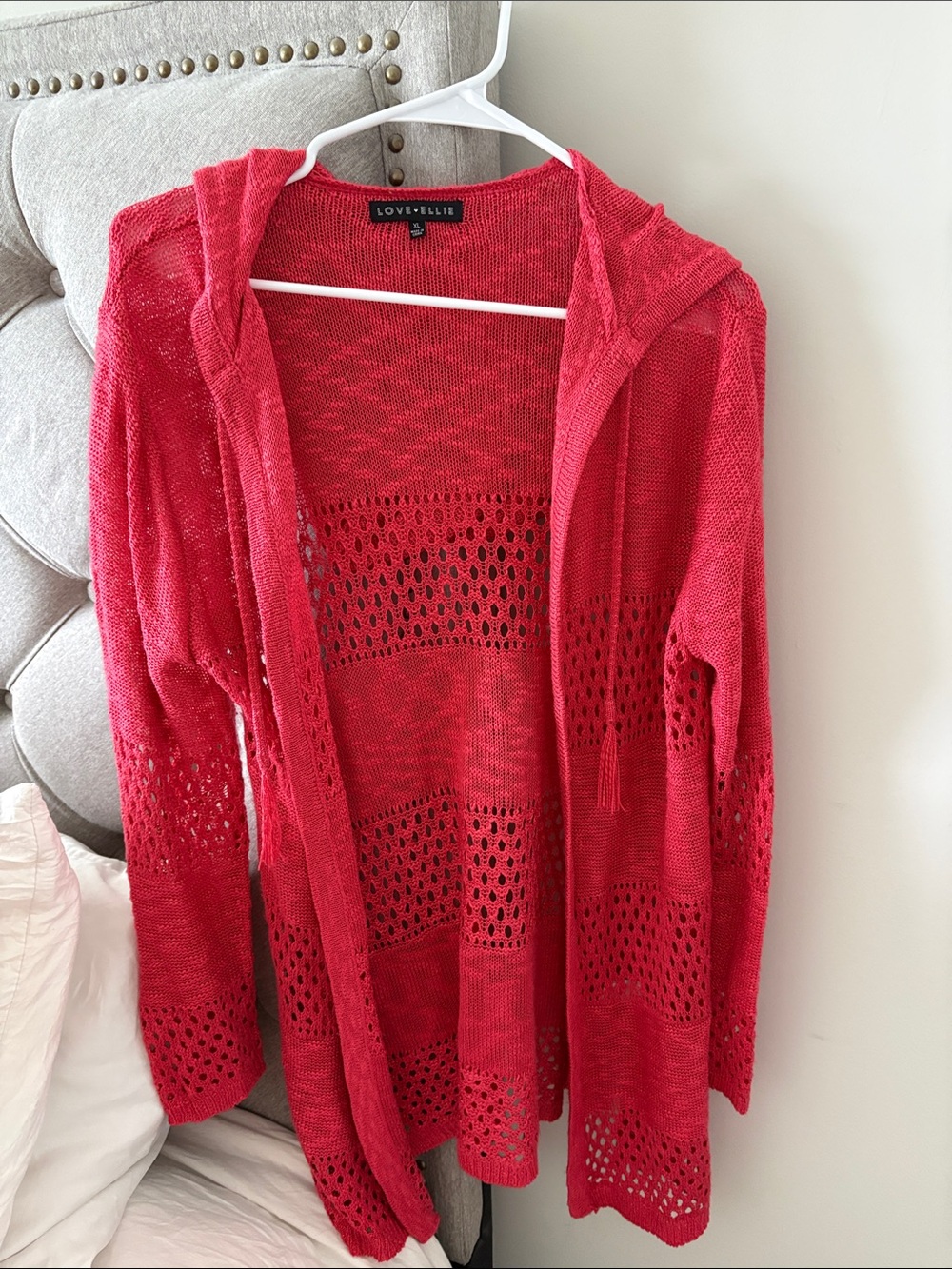 Open-Knit Hooded Cardigan Sweater